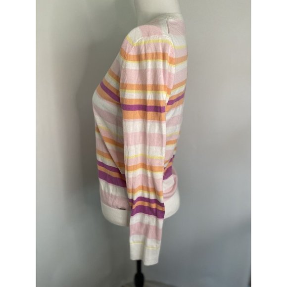 Izod White Pastel Striped Womens V-Neck Sweater Size S 100% Cotton Vintage Retro - Picture 13 of 16